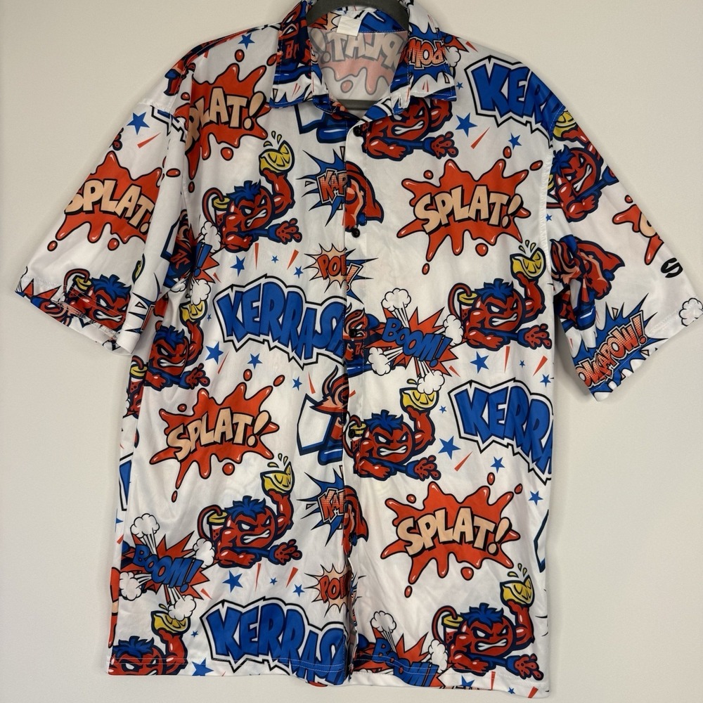 Jumbo Shrimp Destroyer Rocks Comic Aloha Hawaiian Shirt White XL Short Sleeve